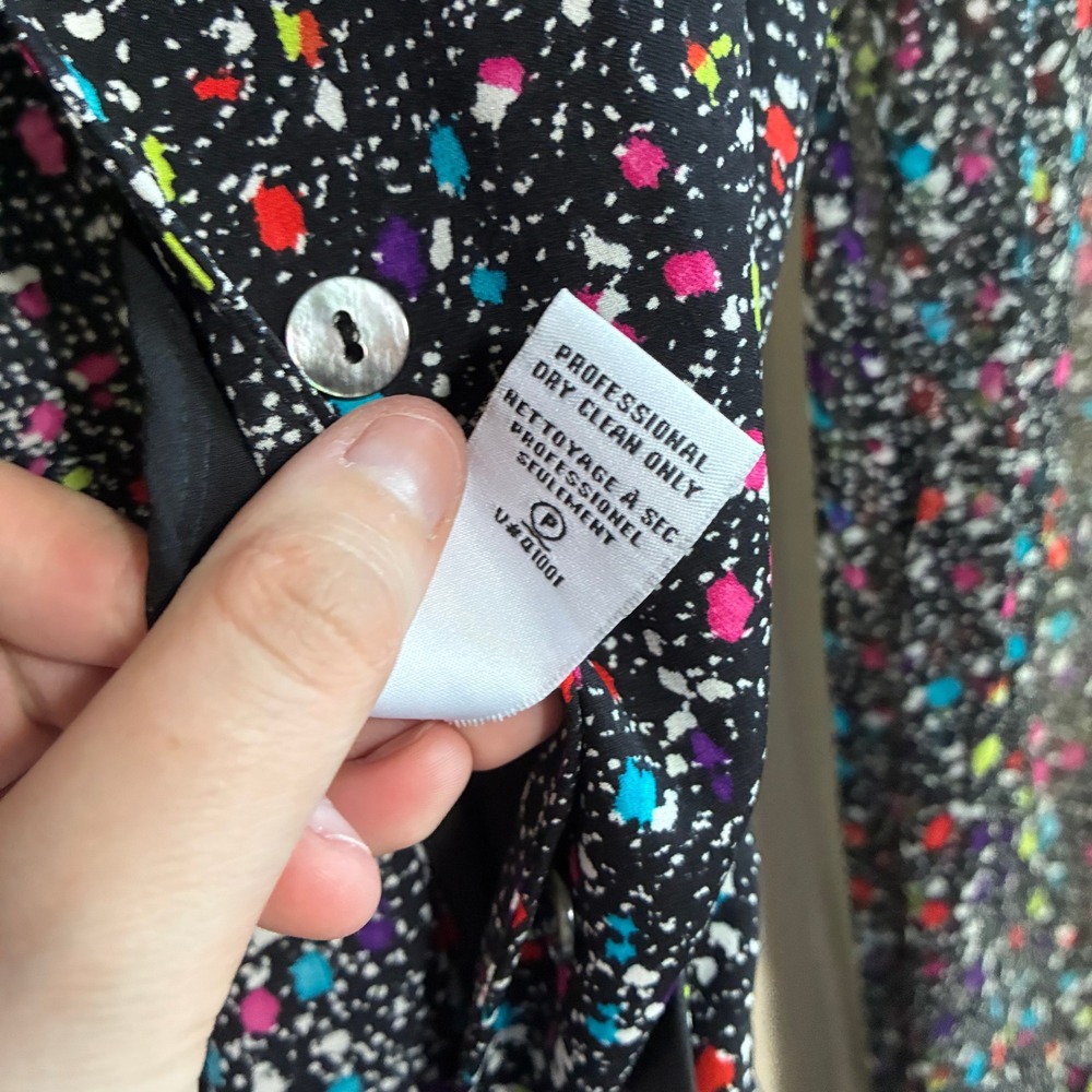 Diane von Furstenberg Silk Paint Splatter Wrap Dress 6 Black Multicolor Womens - Picture 11 of 14